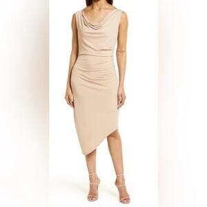 Sam Edelman Dress. Ruched Side, Asymmetrical,  Taupe,  Cowl Neck,  Dress, Sz M